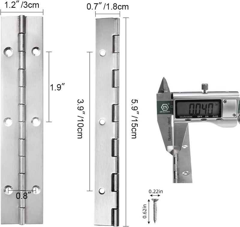 FVSEC 12 Pack 6 Inch Piano Hinge, Heavy Duty Continuous Hinge with Holes for Cabinets Boat Marine Door, 304 Stainless Steel 0.04" Leaf Thickness 1.2'' Open Width - Image 2
